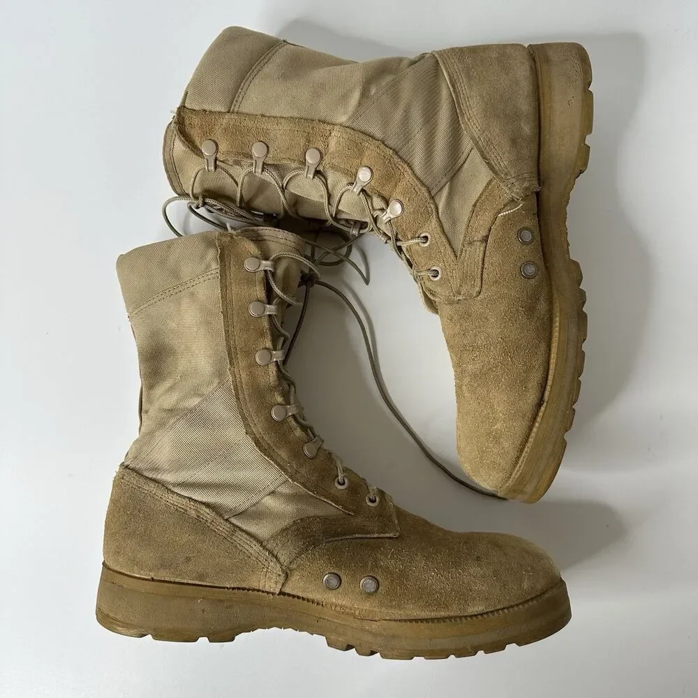 Military‎ Lace Up Combat Boots Mens Sz 9.5 Hot Weather Desert Tan Suede Tactical